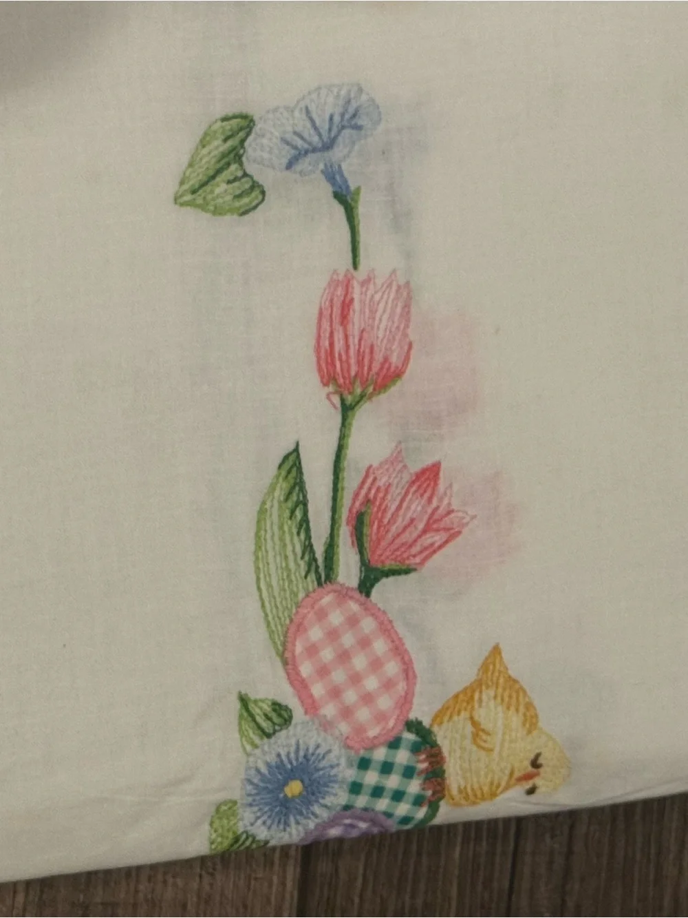 Embroidered Colorful Eggs Bunny & Chicks Tablecloth for 65